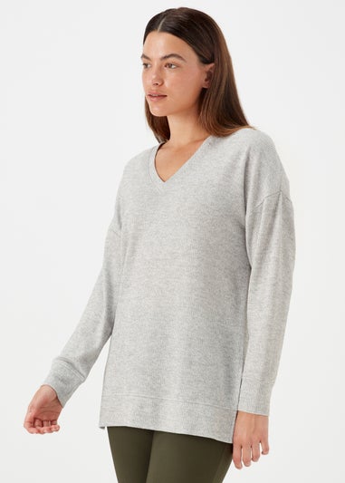 Grey Marl V Neck Top