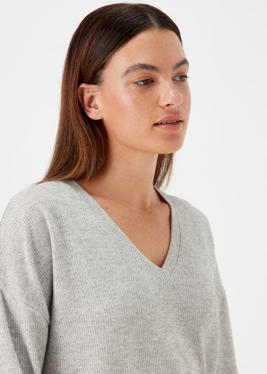 Grey Marl V Neck Top