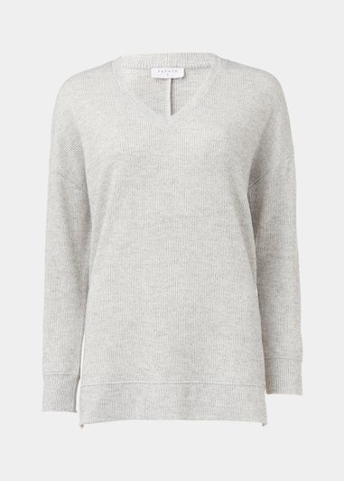 Grey Marl V Neck Top