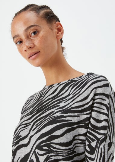 Grey Marl Zebra Print Crew Neck Jumper