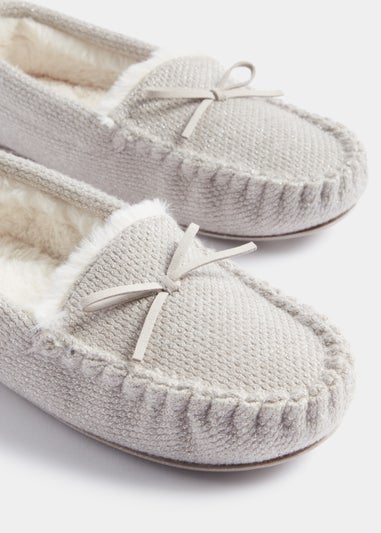 Grey Metallic Moccasin Slippers Matalan