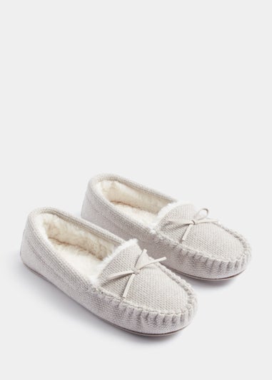 Grey Metallic Moccasin Slippers