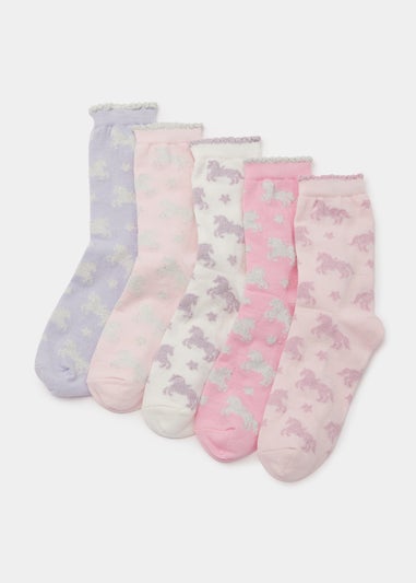 Kids 5 Pack Unicorn Ankle Socks (Younger 6-Older 5.5)