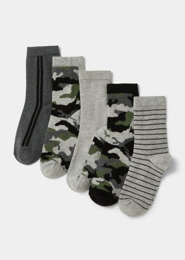 Boys 5 Pack Camo Ankle Socks (Younger 6-Older 6.5)