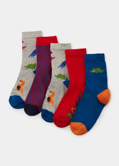 Kids 5 Pack Dinosaur Socks (Younger 6-Older 6.5)