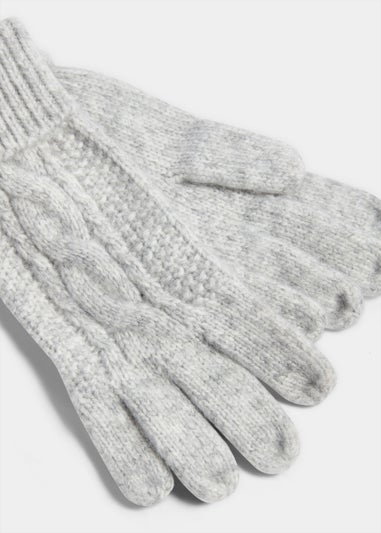 Grey Cable Knit Gloves