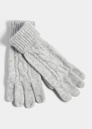 Grey Cable Knit Gloves