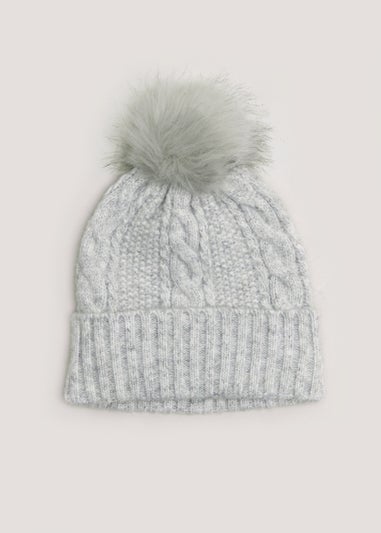 Grey Cable Knit Beanie