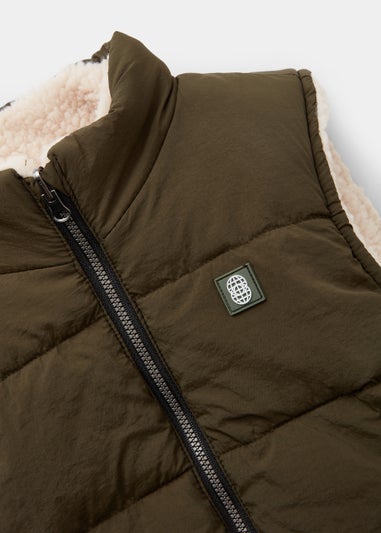 Boys Khaki Borg Reversible Gilet (4-13yrs)