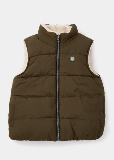 Boys Khaki Borg Reversible Gilet (4-13yrs)