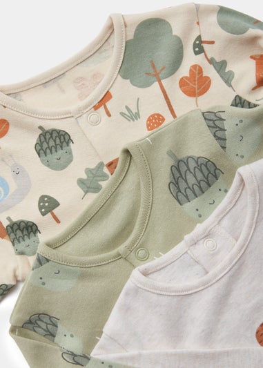 Baby 3 Pack Acorn Woodland Sleepsuits (Tiny Baby-18mths)