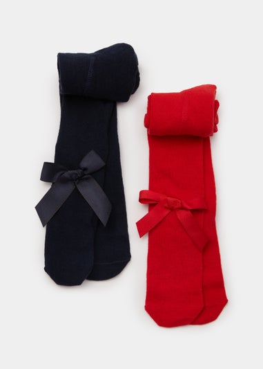 Baby 2 Pack Red & Navy Bow Tights (Newborn-18mths)