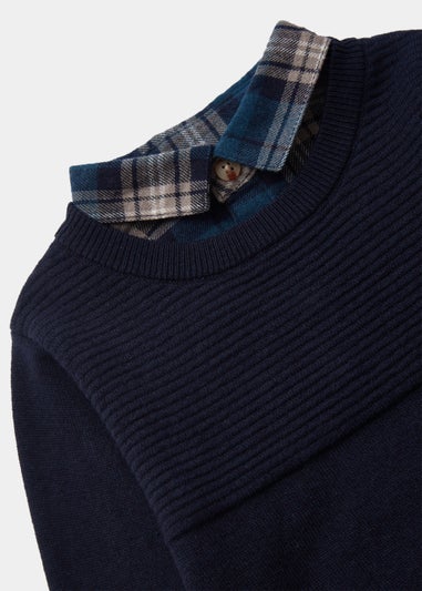 Boys Blue Mock Collar Knitted Jumper (9mths-6yrs)