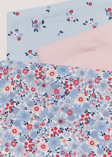 Baby 3 Pack Blue Bloom Print Leggings (Newborn-23mths)