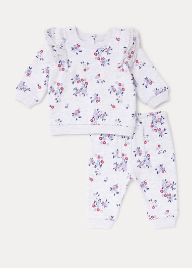 Baby Grey Floral Sweatshirt & Joggers Set (Newborn-23mths)