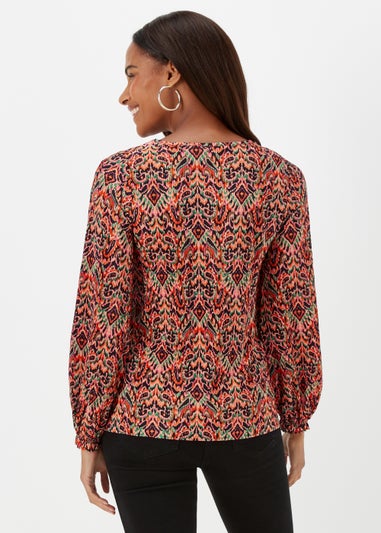 Multicoloured Print Plisse Top