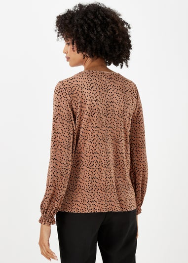Beige Spot Plisse Top