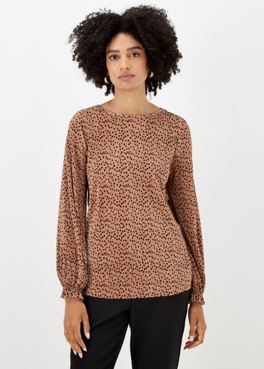 Beige Spot Plisse Top