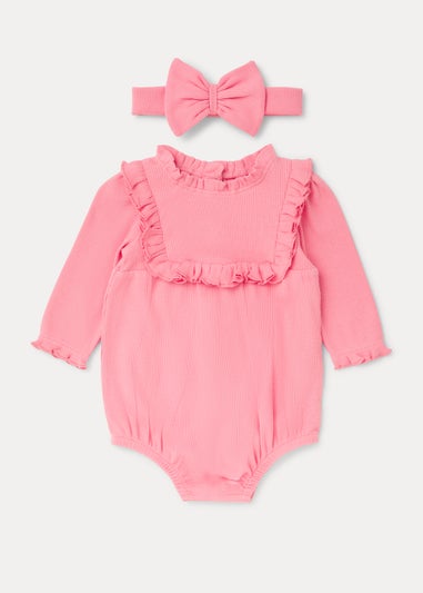 Baby Pink Ribbed Romper & Headband Set (Newborn-23mths)