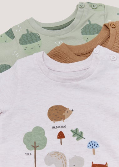 Baby 3 Pack Woodland Print Long Sleeve T-Shirts (Newborn-23mths)
