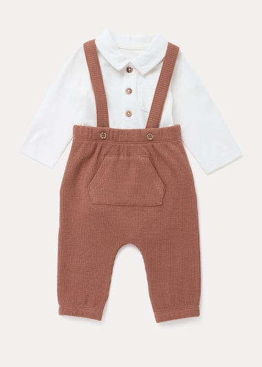 Baby Brown Waffle T-Shirt & Dungarees Set (Newborn-23mths)