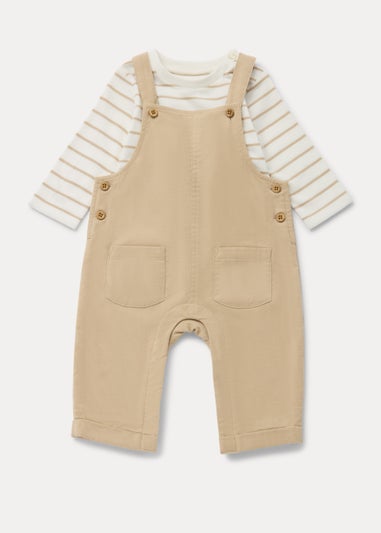 Baby Stone Cord Dungarees & Stripe T-Shirt Set (Newborn-23mths) - Matalan