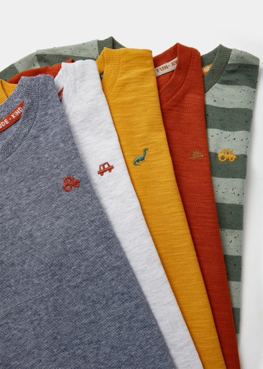 Boys 5 Pack Long Sleeve Textured T-Shirts (9mths-6yrs)