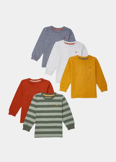 Boys 5 Pack Long Sleeve Textured T-Shirts (9mths-6yrs)