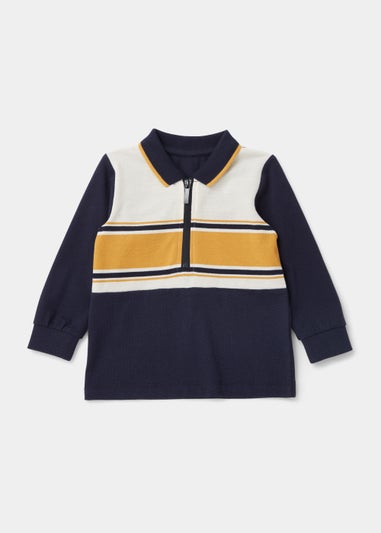 Boys Navy Colour Block Long Sleeve Polo Shirt (9mths-6yrs)