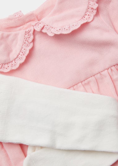 Baby Pink Cord Romper & Cream Tights Set (Newborn-23mths)