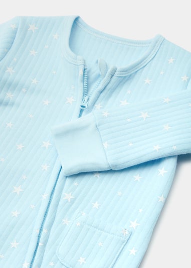 Baby Blue Drop Needle Zip Up Sleepsuit (Newborn-18mths)