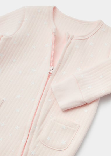 Baby Pink Drop Needle Zip Up Sleepsuit (Newborn-18mths)