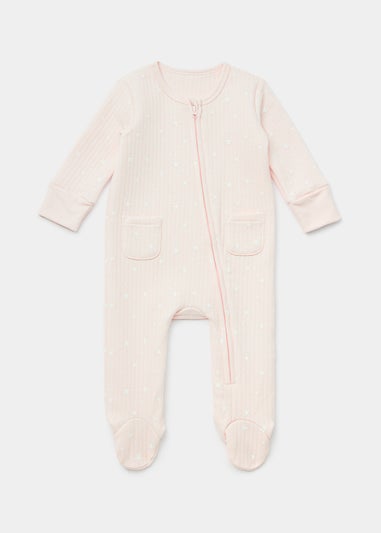 Baby Pink Drop Needle Zip Up Sleepsuit (Newborn-18mths)