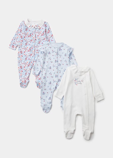 Baby 3 Pack Floral Bloom Sleepsuits (Tiny Baby-18mths)