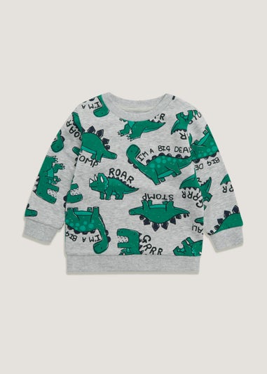 Boys Grey Marl Dinosaur Sweatshirt (9mths-6yrs)