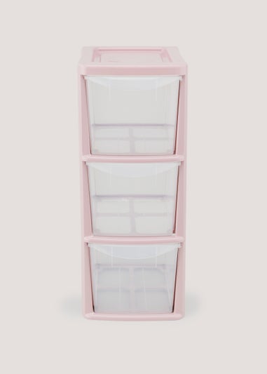 Set of 3 Pink Small Plastic Drawers (47.5cm x 25.5cm x 19cm)