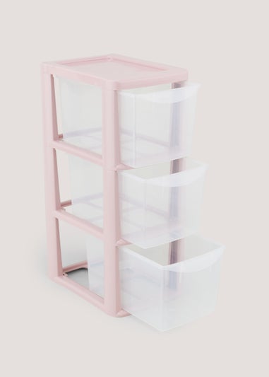 Set of 3 Pink Small Plastic Drawers (47.5cm x 25.5cm x 19cm)