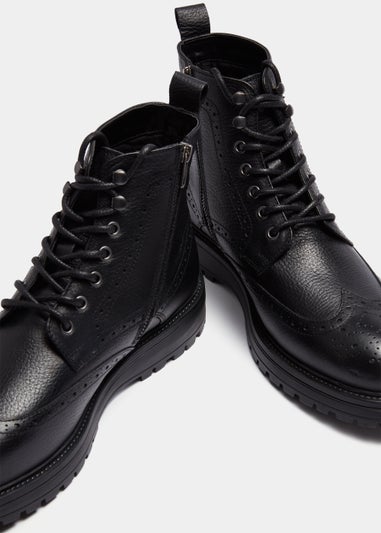 Black Leather Brogue Boots