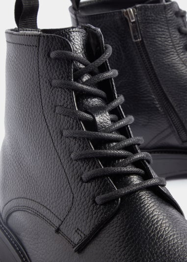 Black Real Leather Toe Cap Boots