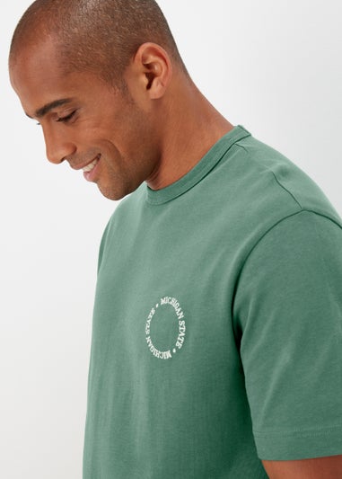 Green Michigan State Embroidered T-Shirt