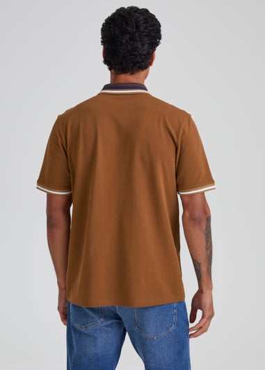 Brown Tortoise Shell Tipped Polo Shirt