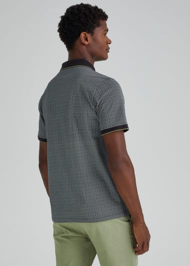 Navy Geo Print Regular Fit Polo Shirt