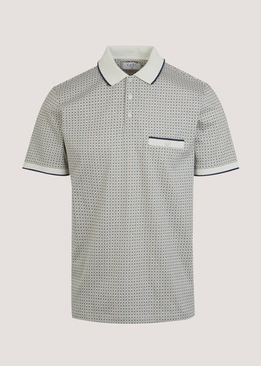 White Geo Print Regular Fit Polo Shirt