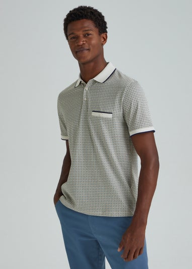 White Geo Print Regular Fit Polo Shirt