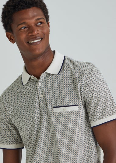 White Geo Print Regular Fit Polo Shirt