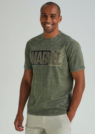 Khaki Acid Wash Marvel T-Shirt