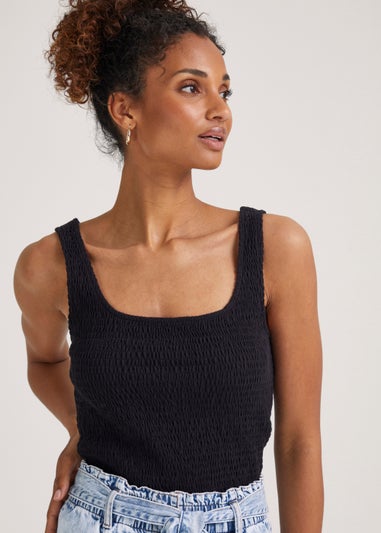 Black Shirred Vest Top