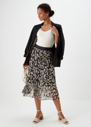 Et Vous Animal Print Pleated Skirt