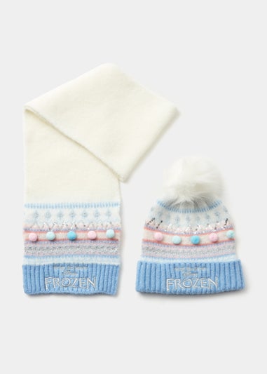 Kids White Disney Frozen Sequin Bobble Hat & Scarf Set (3-10yrs)