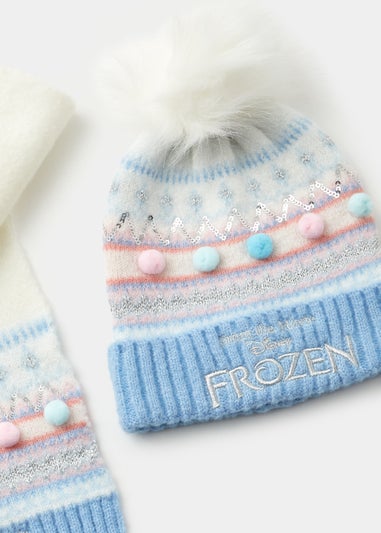 Kids White Disney Frozen Sequin Bobble Hat & Scarf Set (3-10yrs)